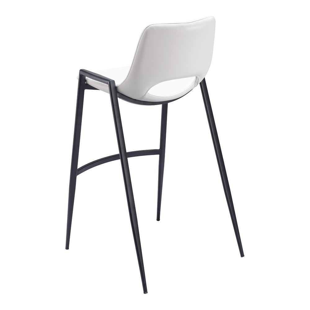 Banco Alto para Comedor de Empresa - ZUO DESI - Blanco - Asiento y Respaldo Tapizados en Piel Sintética - 109541 - Zuo - NOGAL BEAT - Banco Comercial