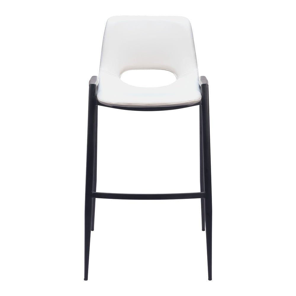 Banco Alto para Comedor de Empresa - ZUO DESI - Blanco - Asiento y Respaldo Tapizados en Piel Sintética - 109541 - Zuo - NOGAL BEAT - Banco Comercial