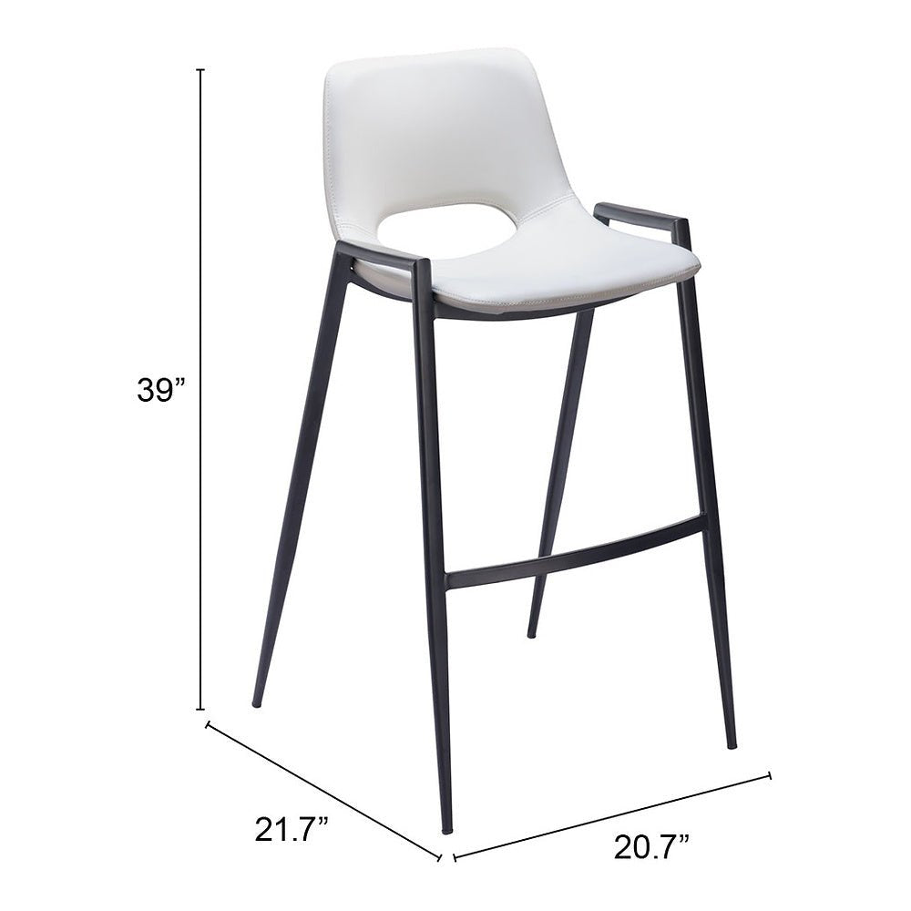 Banco Alto para Comedor de Empresa - ZUO DESI - Blanco - Asiento y Respaldo Tapizados en Piel Sintética - 109541 - Zuo - NOGAL BEAT - Banco Comercial