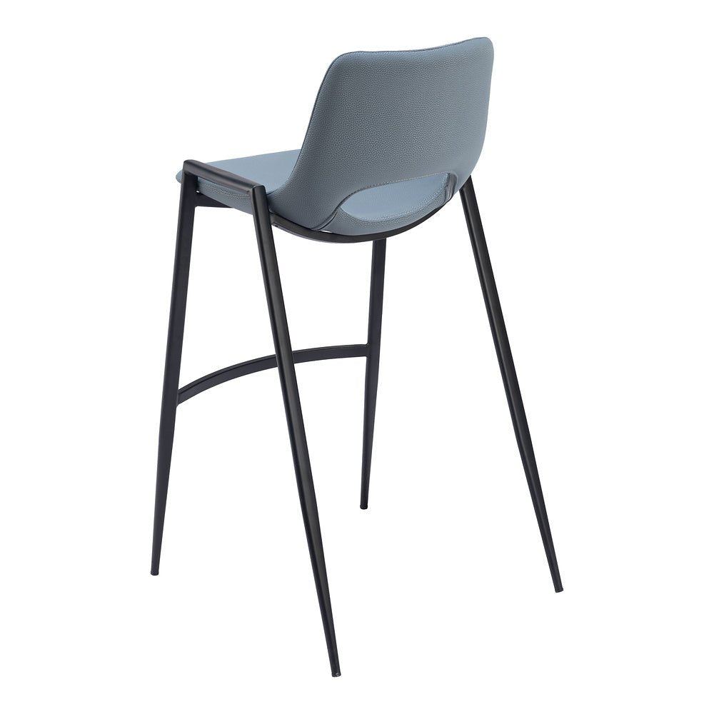 Banco Alto para Comedor de Empresa - ZUO DESI - Gris Azulado - Asiento y Respaldo Tapizados en Piel Sintética - 109542 - Zuo - NOGAL BEAT - Banco Comercial