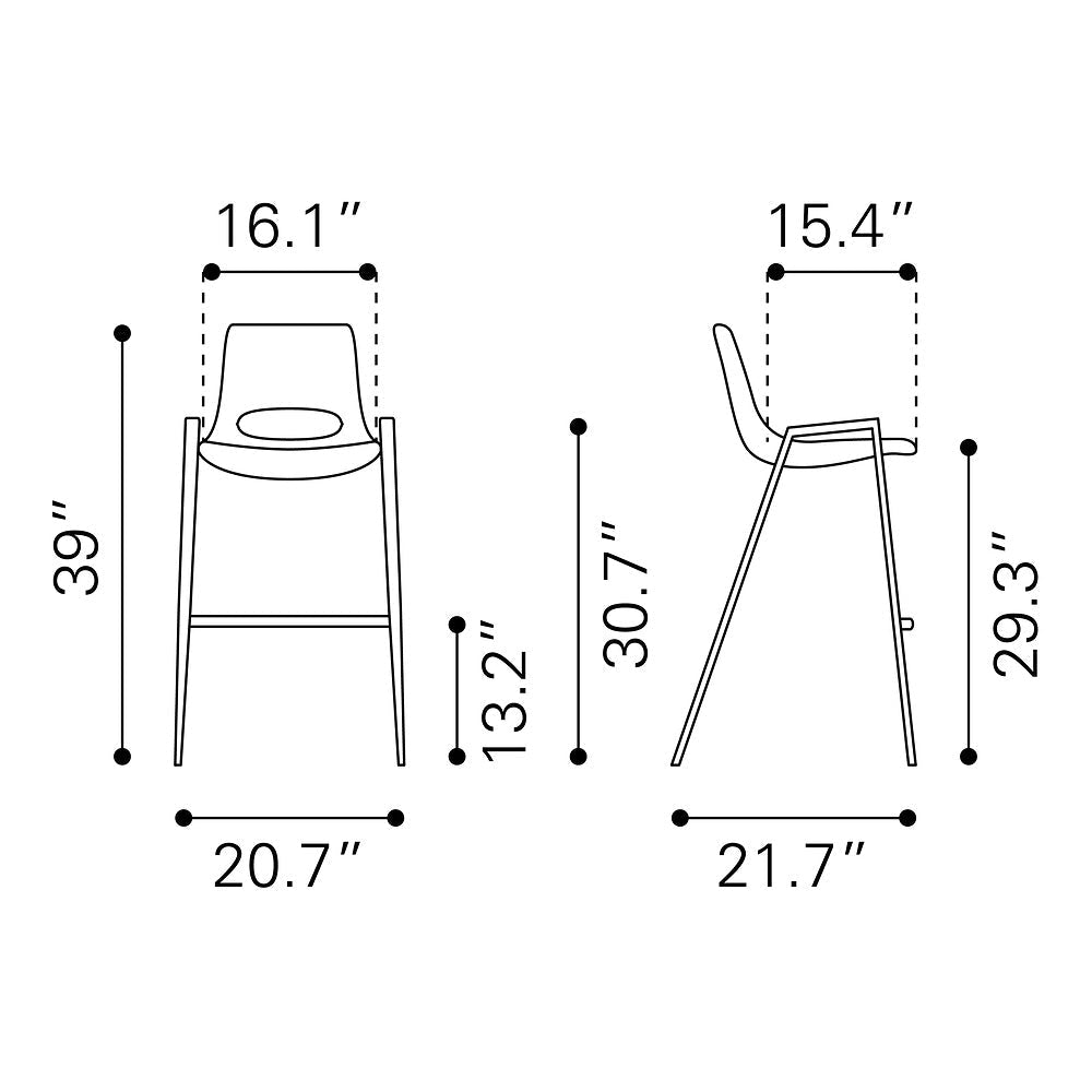 Banco Alto para Comedor de Empresa - ZUO DESI - Gris Azulado - Asiento y Respaldo Tapizados en Piel Sintética - 109542 - Zuo - NOGAL BEAT - Banco Comercial