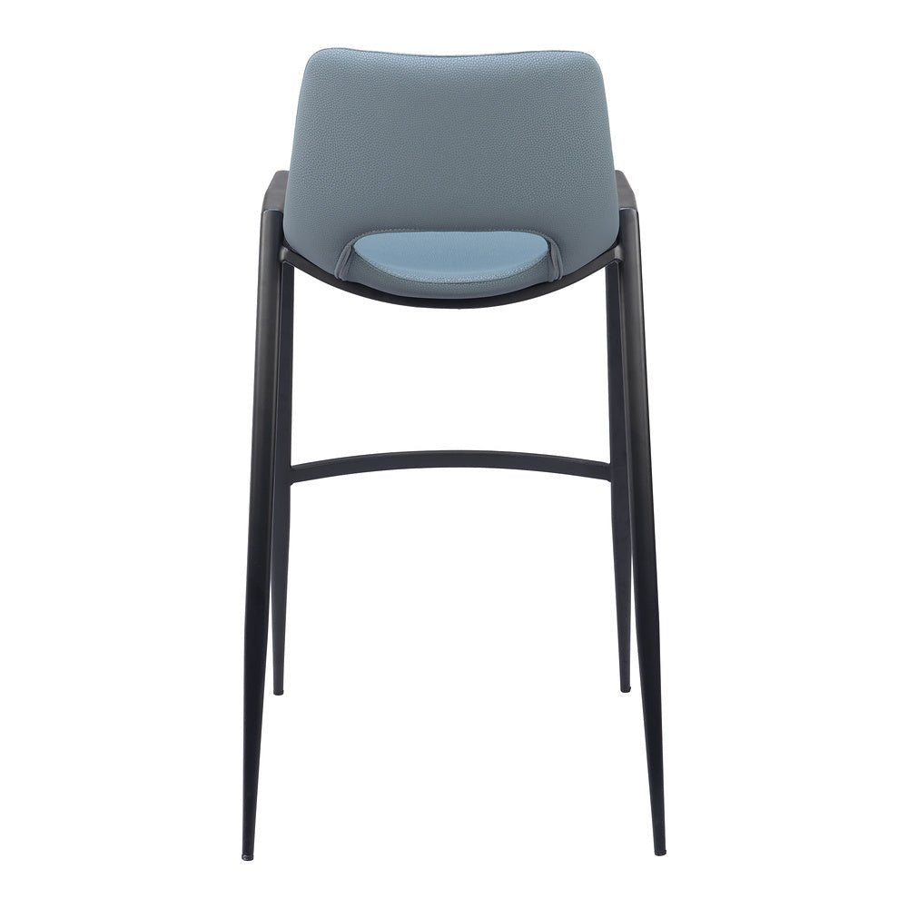 Banco Alto para Comedor de Empresa - ZUO DESI - Gris Azulado - Asiento y Respaldo Tapizados en Piel Sintética - 109542 - Zuo - NOGAL BEAT - Banco Comercial