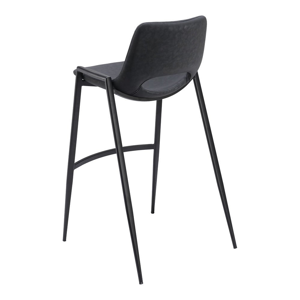 Banco Alto para Comedor de Empresa - ZUO DESI - Negro - Asiento y Respaldo Tapizados en Piel Sintética - 109540 - Zuo - NOGAL BEAT - Banco Comercial