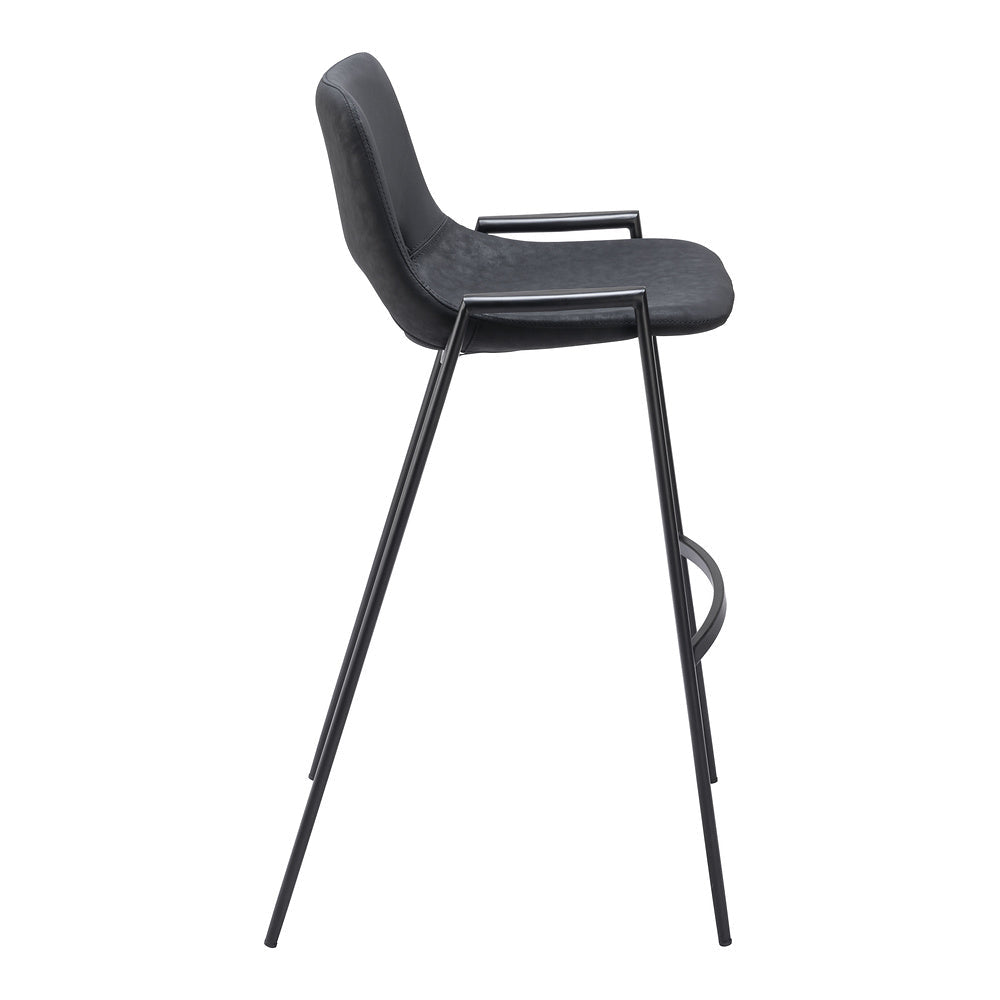 Banco Alto para Comedor de Empresa - ZUO DESI - Negro - Asiento y Respaldo Tapizados en Piel Sintética - 109540 - Zuo - NOGAL BEAT - Banco Comercial
