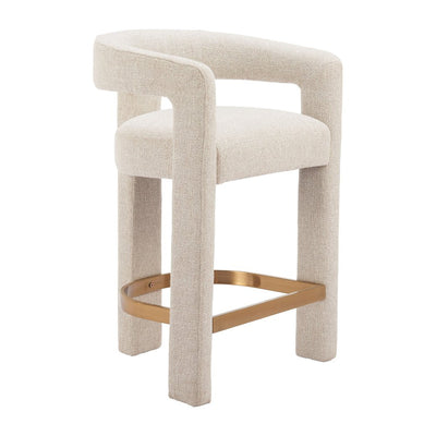 Banco Alto para Comedor de Empresa - ZUO SAIKO - Beige - Asiento y Respaldo Tapizados en Tejido Texturizado - 110649 - Zuo - NOGAL BEAT - Banco Comercial