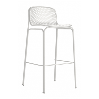 Banco alto Colos Villa 3 con estructura de acero tubular y asiento de malla de acero moldeada para exterior