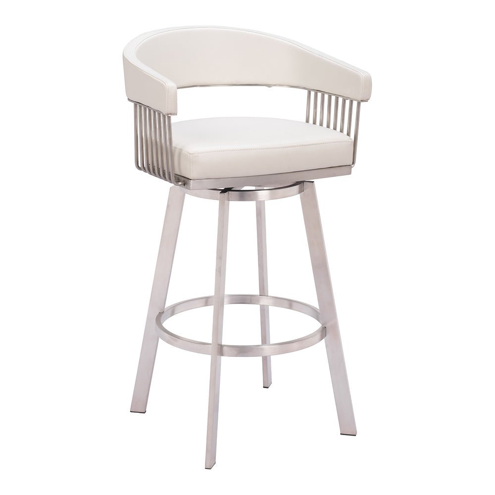 Banco Alto para Pub - ZUO BANTRY - Blanco - Asiento y Respaldo Tapizados en Piel Sintética - 110046 - Zuo - NOGAL BEAT - Banco Comercial