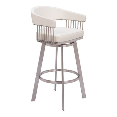 Banco Alto para Pub - ZUO BANTRY - Blanco - Asiento y Respaldo Tapizados en Piel Sintética - 110046 - Zuo - NOGAL BEAT - Banco Comercial
