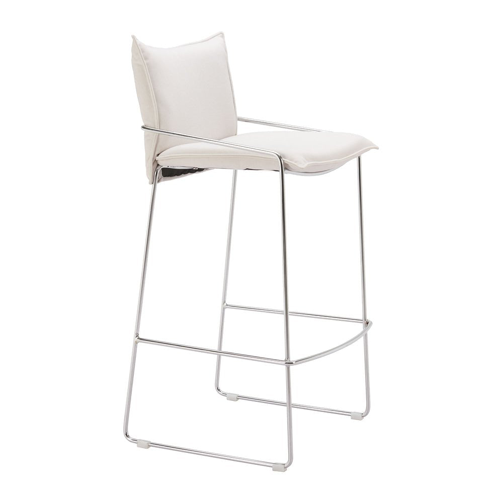 Banco Alto para Pub - ZUO POLA - Blanco - Asiento y Respaldo Tapizados en Lino Sintético - 110875 - Zuo - NOGAL BEAT - Banco Comercial