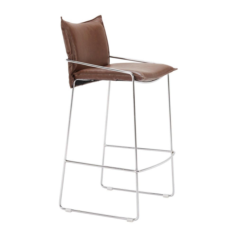 Banco Alto para Pub - ZUO POLA - Café - Asiento y Respaldo Tapizados en Piel Sintética - 110876 - Zuo - NOGAL BEAT - Banco Comercial