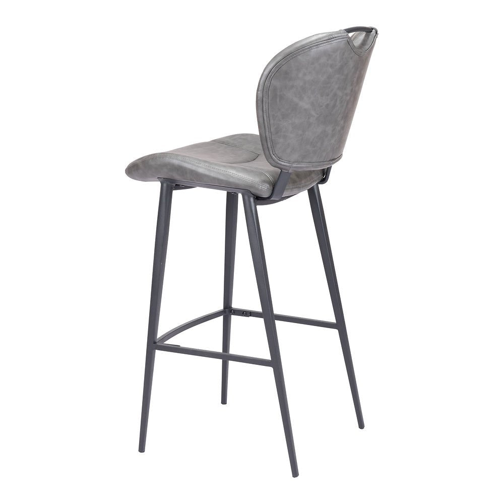 Banco Alto para Pub - ZUO TERRENCE - Vintage Gris - Asiento y Respaldo Tapizados en Piel Sintética - 109340 - Zuo - NOGAL BEAT - Banco Comercial