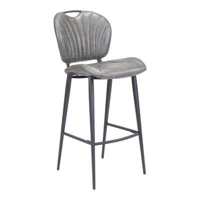 Banco Alto para Pub - ZUO TERRENCE - Vintage Gris - Asiento y Respaldo Tapizados en Piel Sintética - 109340 - Zuo - NOGAL BEAT - Banco Comercial