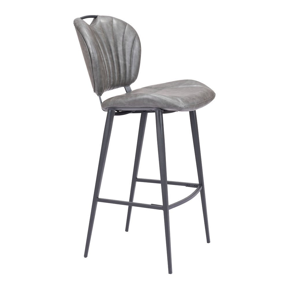 Banco Alto para Pub - ZUO TERRENCE - Vintage Gris - Asiento y Respaldo Tapizados en Piel Sintética - 109340 - Zuo - NOGAL BEAT - Banco Comercial