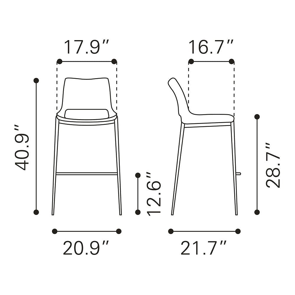 Banco Alto para Restaurante - ZUO ACE 53x55 101286 - Varios Colores - Asiento y Respaldo Tapizados en Piel Sintética - 101286 - Zuo - NOGAL BEAT - Banco Comercial