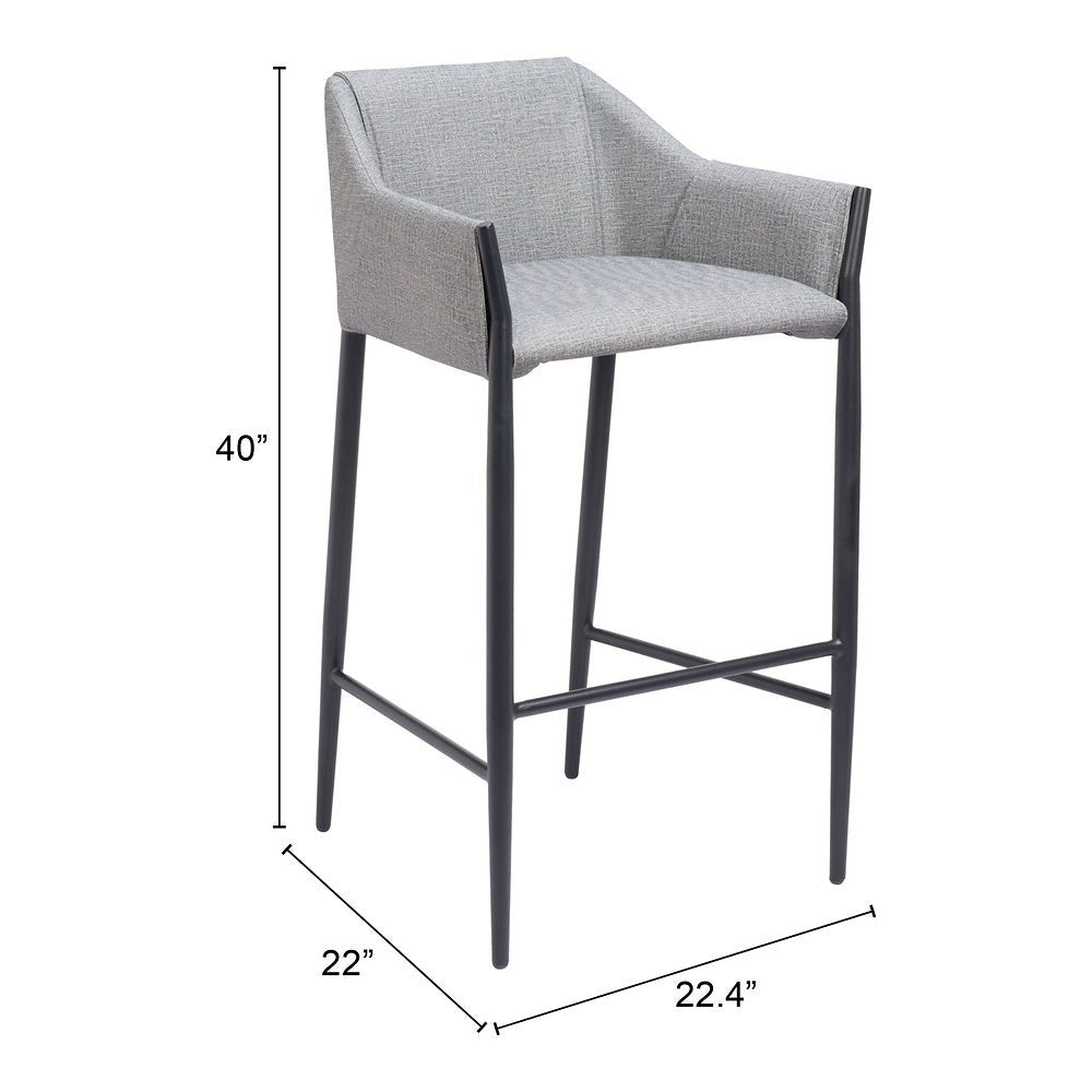 Banco Alto para Restaurante - ZUO ANDOVER - Gris Pizarra - Asiento y Respaldo Tapizados en Lino Sintético - 110169 - Zuo - NOGAL BEAT - Banco Comercial