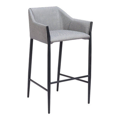 Banco Alto para Restaurante - ZUO ANDOVER - Gris Pizarra - Asiento y Respaldo Tapizados en Lino Sintético - 110169 - Zuo - NOGAL BEAT - Banco Comercial
