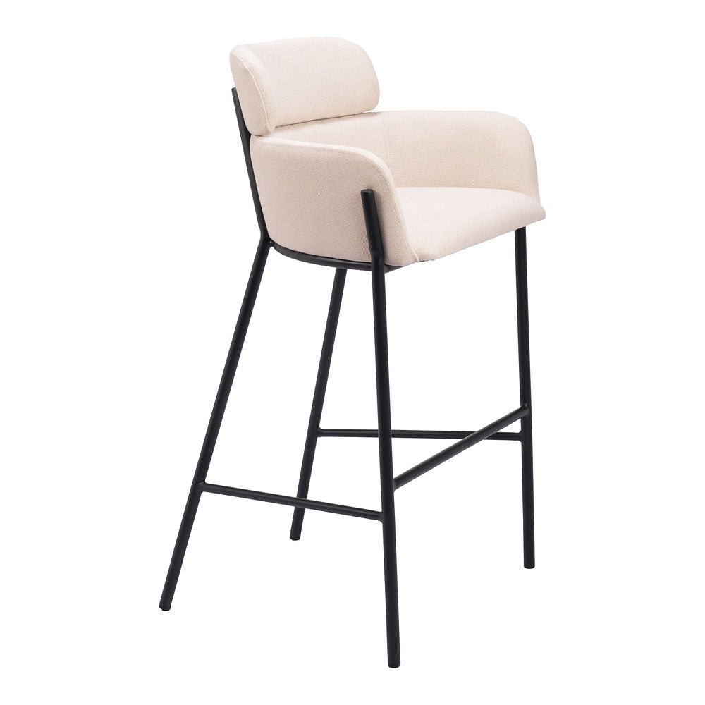 Banco Alto para Restaurante - ZUO BREMOR - Beige - Asiento y Respaldo Tapizados - 110174 - Zuo - NOGAL BEAT - Banco Comercial