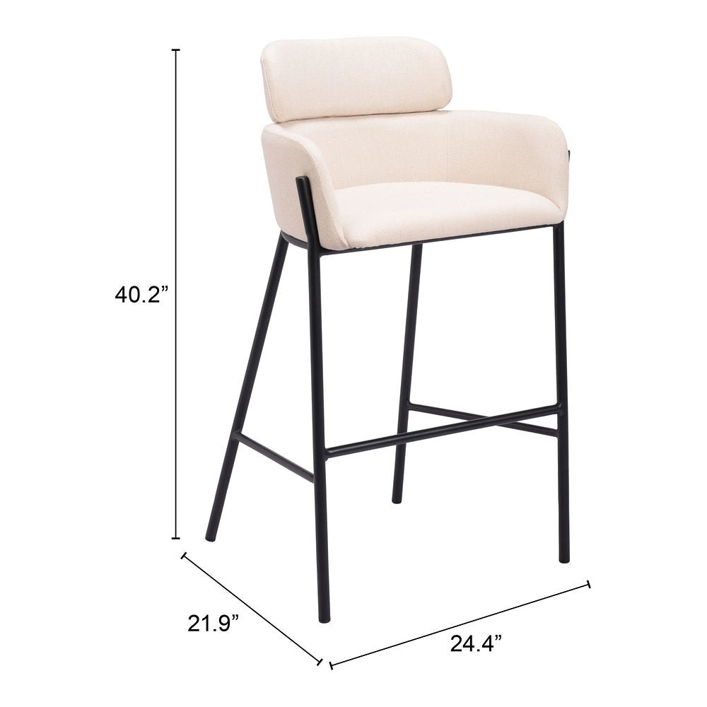Banco Alto para Restaurante - ZUO BREMOR - Beige - Asiento y Respaldo Tapizados - 110174 - Zuo - NOGAL BEAT - Banco Comercial