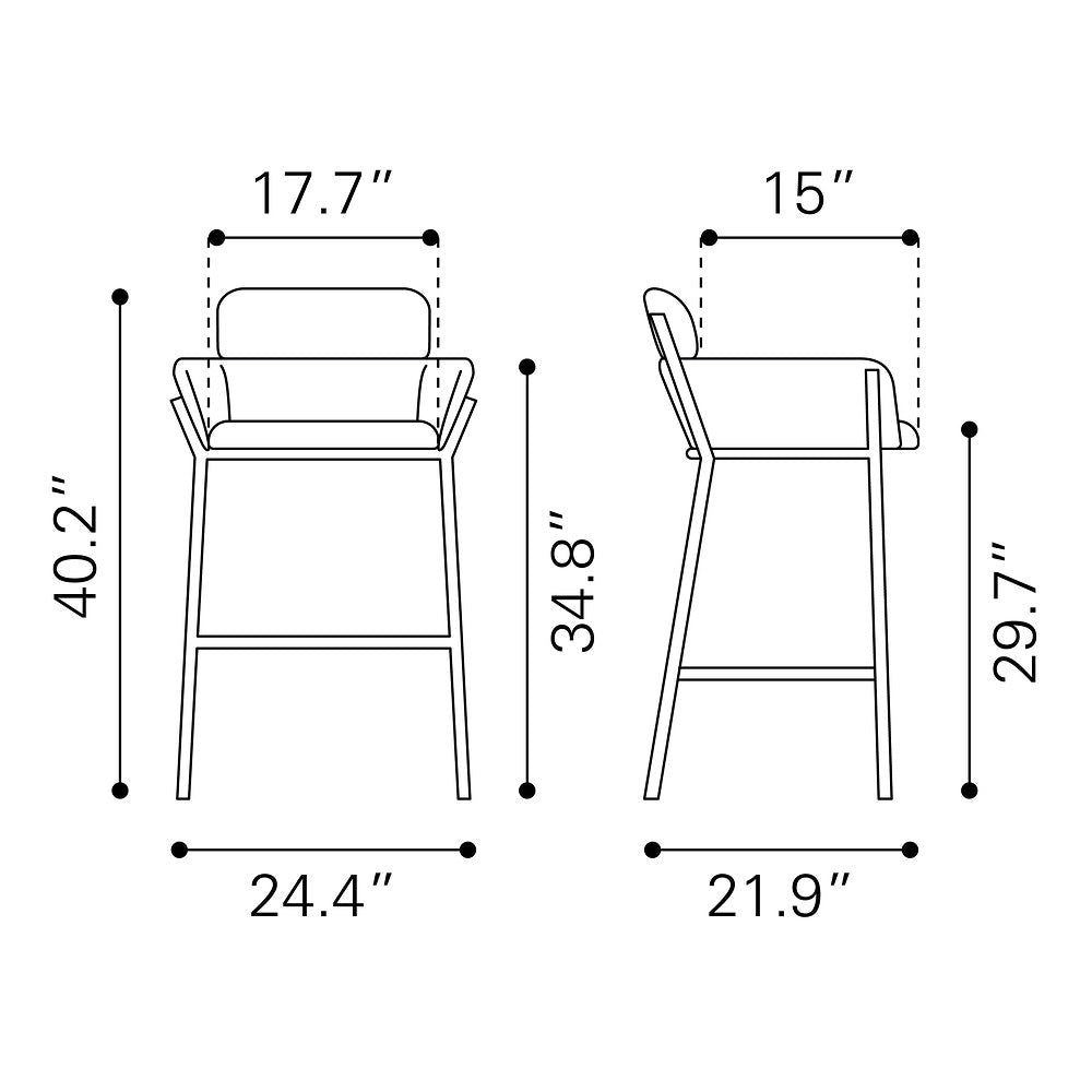 Banco Alto para Restaurante - ZUO BREMOR - Gris Pizarra - Asiento y Respaldo Tapizados en Lino Sintético - 110173 - Zuo - NOGAL BEAT - Banco Comercial