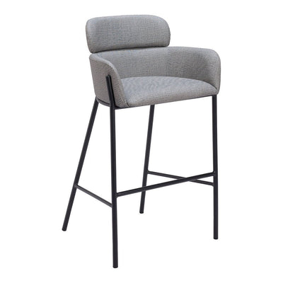 Banco Alto para Restaurante - ZUO BREMOR - Gris Pizarra - Asiento y Respaldo Tapizados en Lino Sintético - 110173 - Zuo - NOGAL BEAT - Banco Comercial