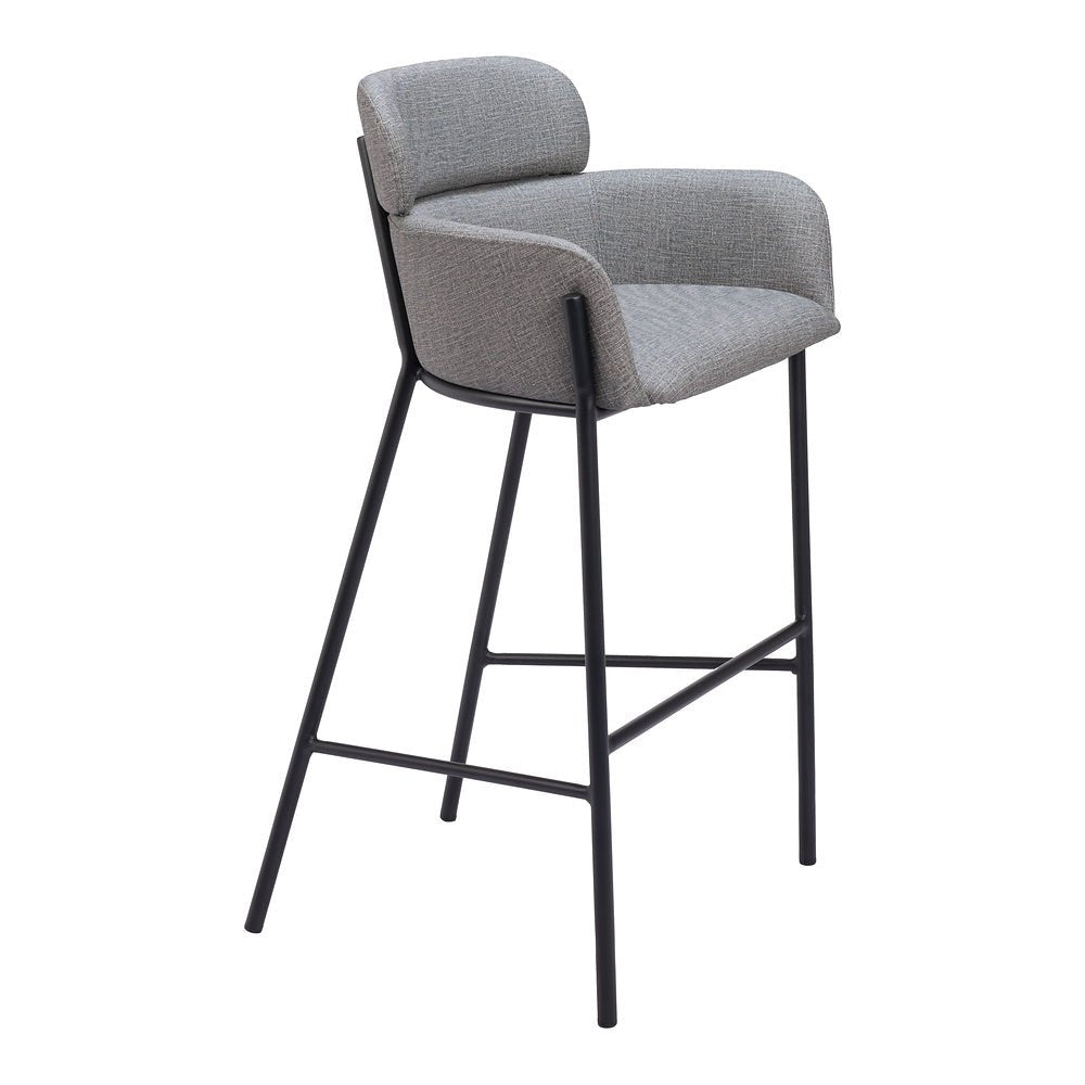 Banco Alto para Restaurante - ZUO BREMOR - Gris Pizarra - Asiento y Respaldo Tapizados en Lino Sintético - 110173 - Zuo - NOGAL BEAT - Banco Comercial