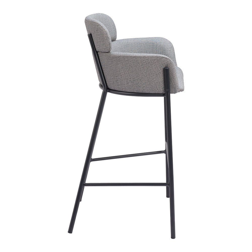 Banco Alto para Restaurante - ZUO BREMOR - Gris Pizarra - Asiento y Respaldo Tapizados en Lino Sintético - 110173 - Zuo - NOGAL BEAT - Banco Comercial