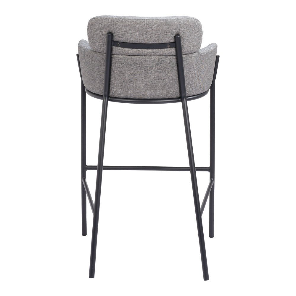 Banco Alto para Restaurante - ZUO BREMOR - Gris Pizarra - Asiento y Respaldo Tapizados en Lino Sintético - 110173 - Zuo - NOGAL BEAT - Banco Comercial