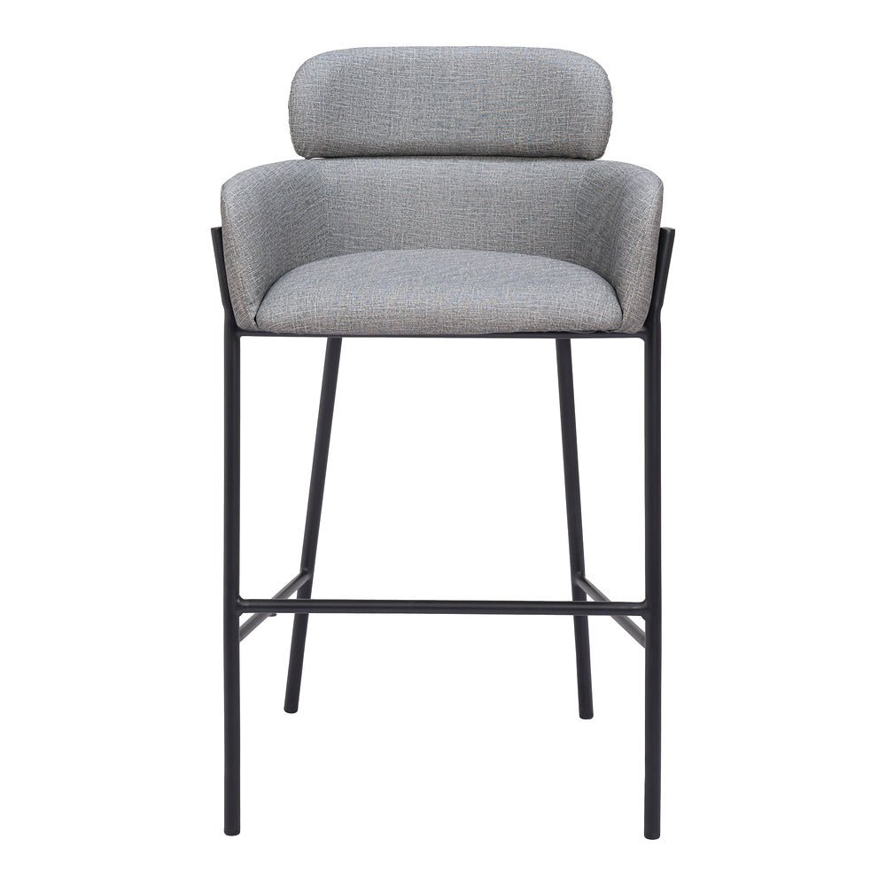 Banco Alto para Restaurante - ZUO BREMOR - Gris Pizarra - Asiento y Respaldo Tapizados en Lino Sintético - 110173 - Zuo - NOGAL BEAT - Banco Comercial