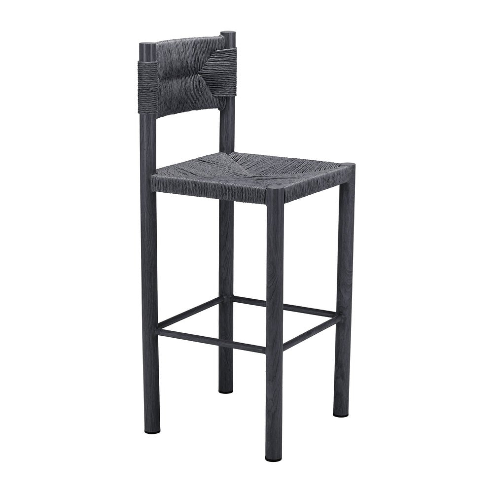 Banco Alto para Terraza y Barra Exterior - ZUO ISKA - Varios Colores - Asiento y Respaldo en Ratán Sintético Tejido - 704157 - Zuo - NOGAL BEAT - Banco de Terraza