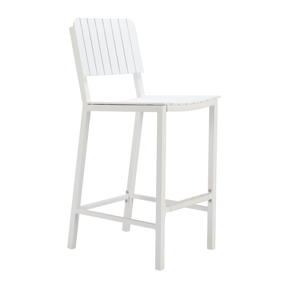 Banco Alto para Terraza y Barra Exterior - ZUO KAYU - Blanco - Asiento y Estructura en Aluminio con Recubrimiento en Polvo - 704149 - Zuo - NOGAL BEAT - Banco de Terraza