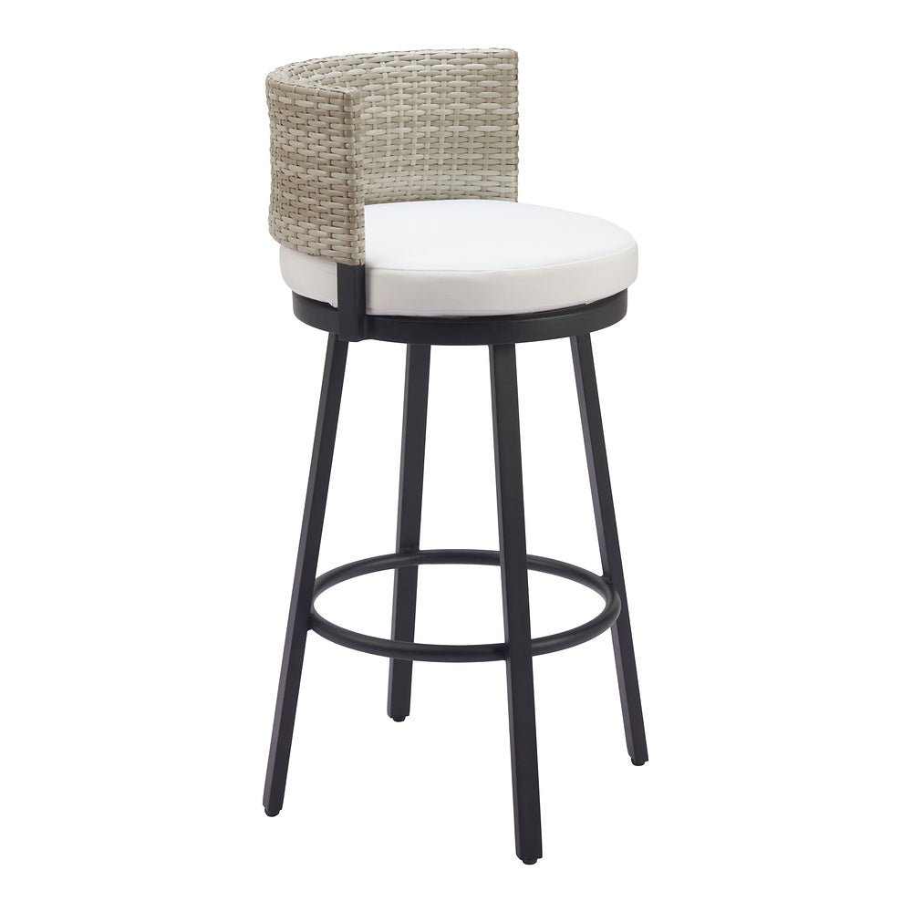 Banco Alto para Terraza y Barra Exterior - ZUO MIDNIGHT WAVE - Blanco - Asiento y Respaldo Tapizados con Tela para Exterior - 704027 - Zuo - NOGAL BEAT - Banco de Terraza
