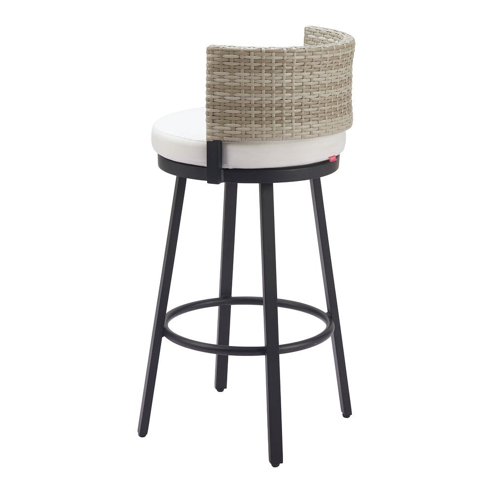 Banco Alto para Terraza y Barra Exterior - ZUO MIDNIGHT WAVE - Blanco - Asiento y Respaldo Tapizados con Tela para Exterior - 704027 - Zuo - NOGAL BEAT - Banco de Terraza