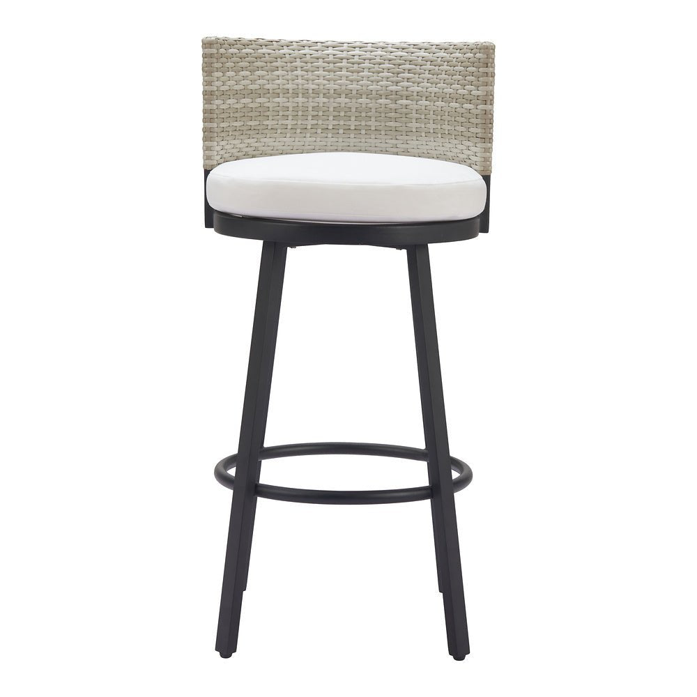 Banco Alto para Terraza y Barra Exterior - ZUO MIDNIGHT WAVE - Blanco - Asiento y Respaldo Tapizados con Tela para Exterior - 704027 - Zuo - NOGAL BEAT - Banco de Terraza