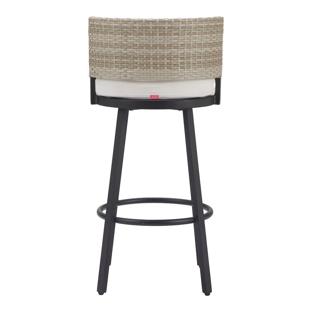 Banco Alto para Terraza y Barra Exterior - ZUO MIDNIGHT WAVE - Blanco - Asiento y Respaldo Tapizados con Tela para Exterior - 704027 - Zuo - NOGAL BEAT - Banco de Terraza