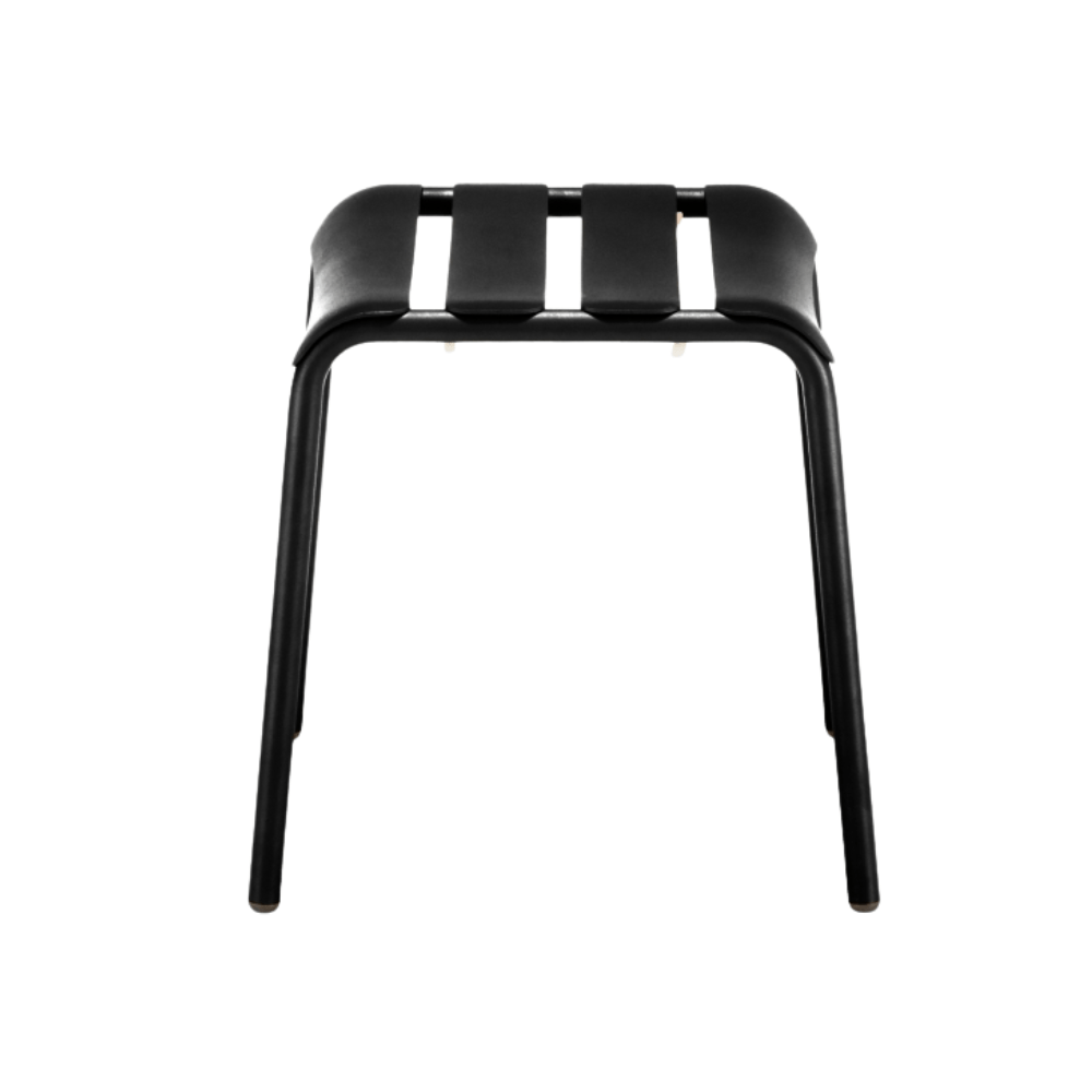 Banco bajo Colos Stecca 7 sin respaldo de estructura de aluminio tubular y solera de aluminio para exterior