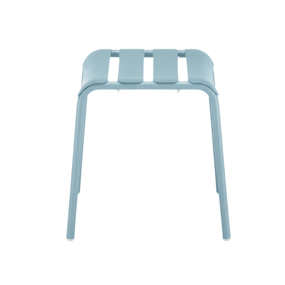 Banco bajo Colos Stecca 7 sin respaldo de estructura de aluminio tubular y solera de aluminio para exterior
