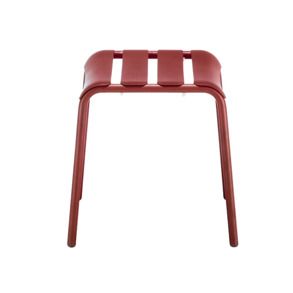 Banco bajo Colos Stecca 7 sin respaldo de estructura de aluminio tubular y solera de aluminio para exterior