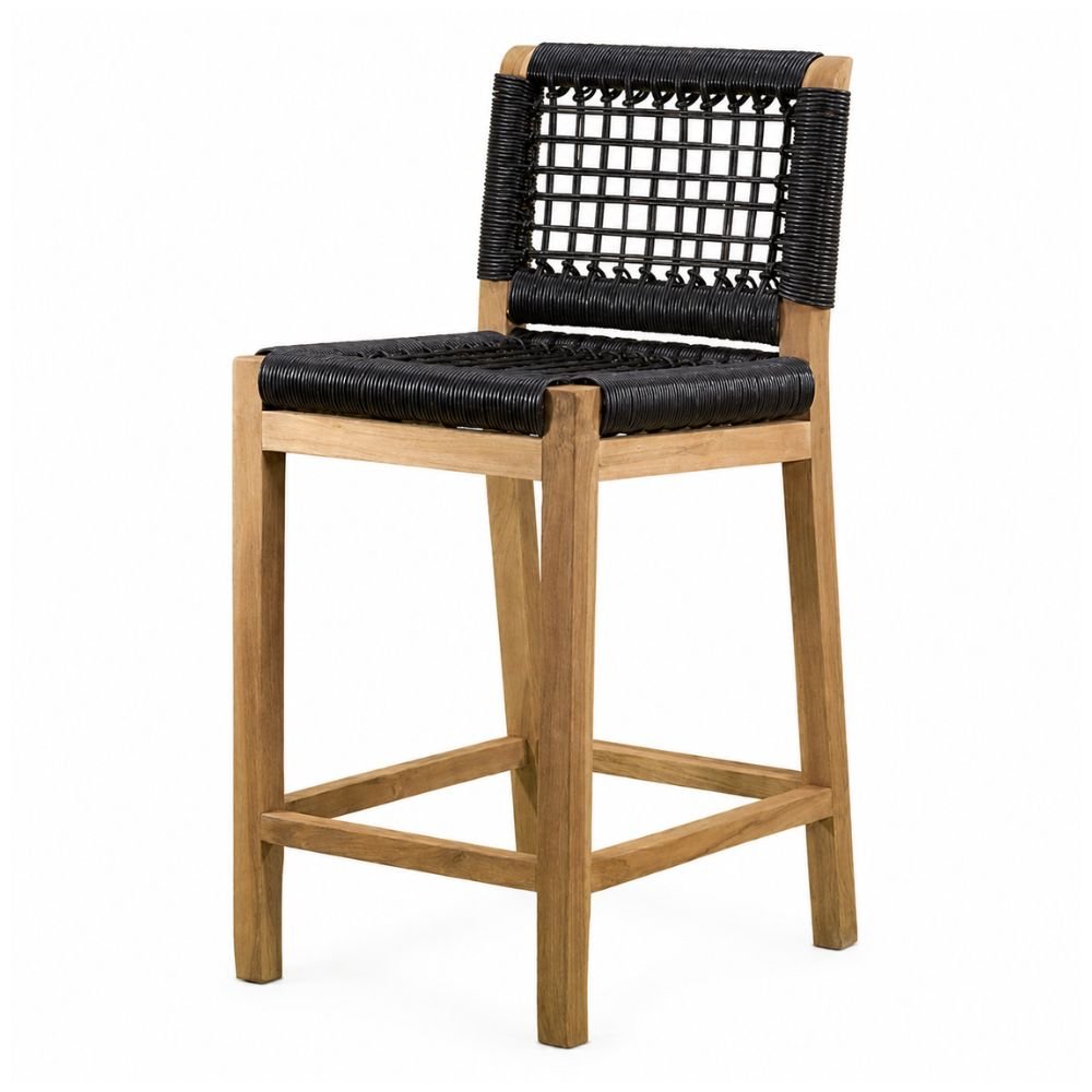 Banco Bar para Terraza - NOGAL BEAT MILANDO - Varios Colores - Madera Teca y Polyrattan - BANCO BAR MILANDO 74-104 Negro - CAMCO - NOGAL BEAT - Banco de Terraza