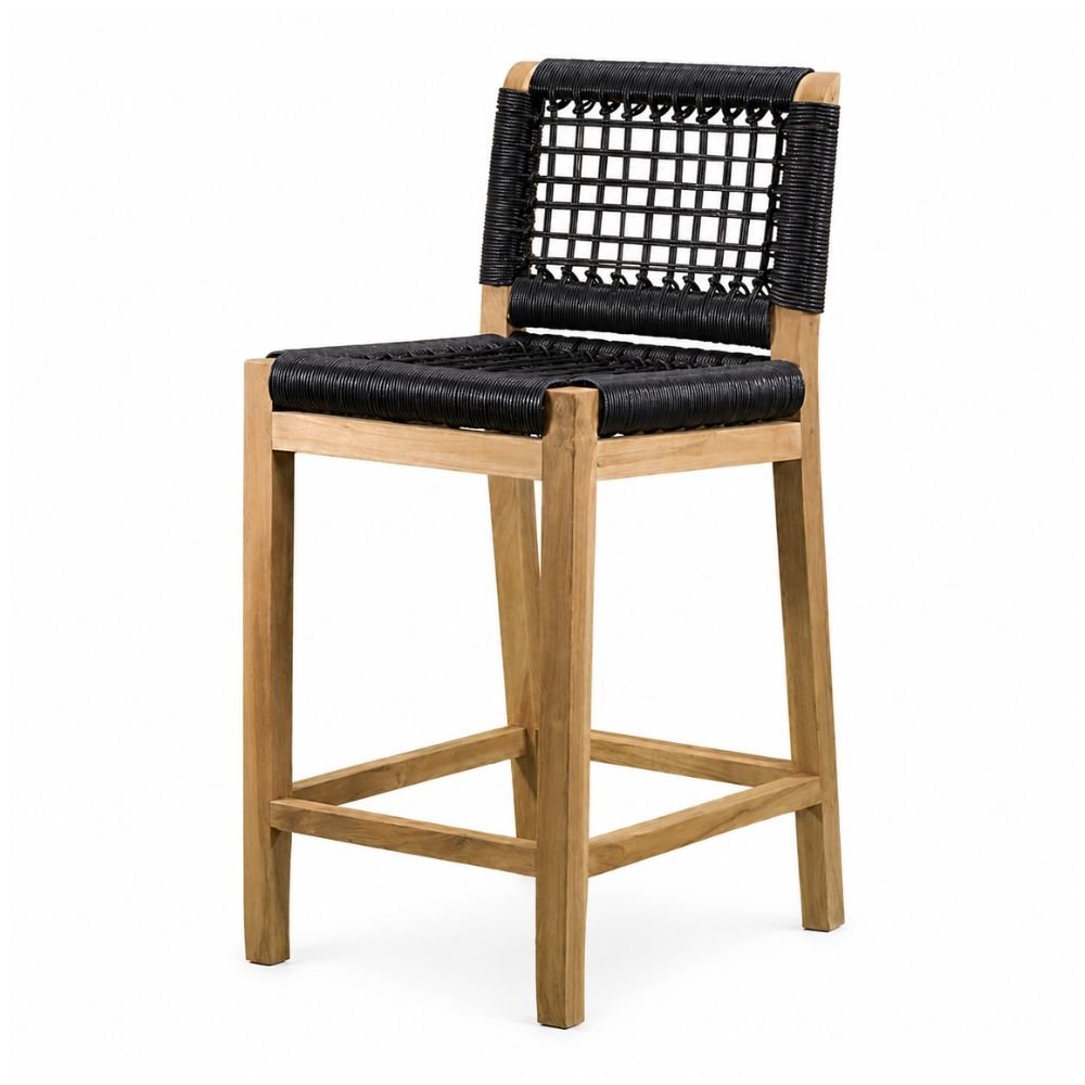 Banco Barra para Terraza - NOGAL BEAT MILANDO - Varios Colores - Madera Teca y Polyrattan - BANCO BARRA MILANDO 67-98 Negro - CAMCO - NOGAL BEAT - Banco de Terraza