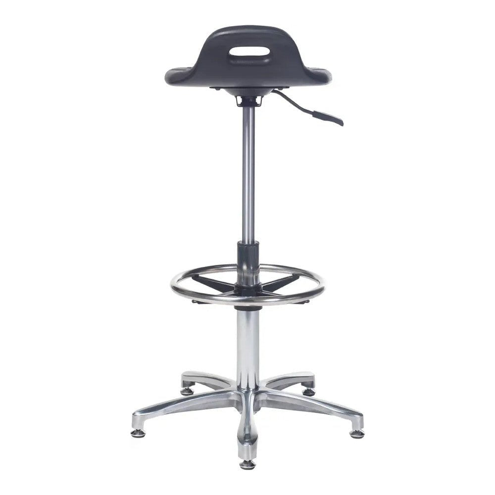 Banco de Oficina Kit Cajero Ergonómico - VERSA ALTUS PLAK NIUM - Estructura Aluminio - Altura 52 a 78 cm - Asiento Cola de Pato con Acojinamiento Pu Soporte - AL-192 - VERSA - NOGAL BEAT - Silla Kit Cajero