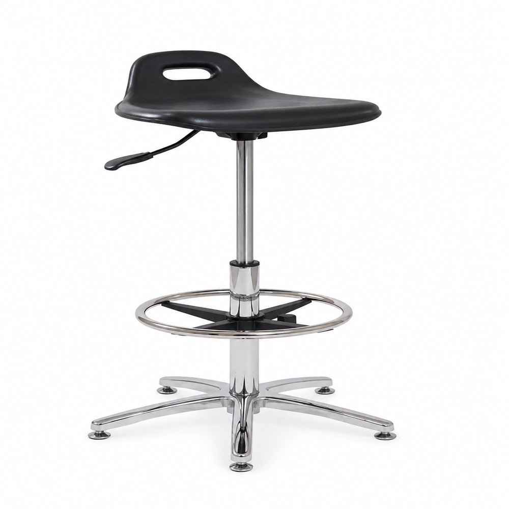 Banco de Oficina Kit Cajero Ergonómico - VERSA ALTUS PLAK NIUM - Estructura Aluminio - Altura 52 a 78 cm - Asiento Cola de Pato con Acojinamiento Pu Soporte - AL-192 - VERSA - NOGAL BEAT - Silla Kit Cajero