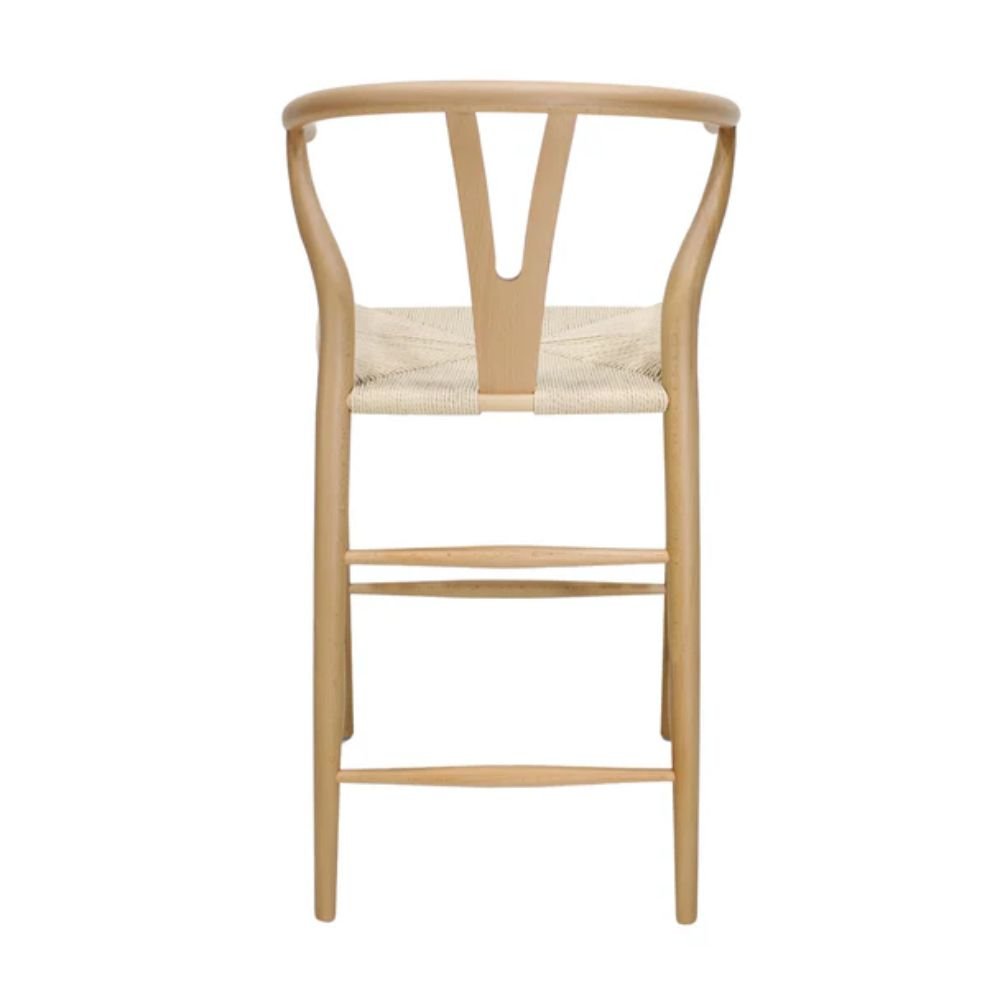 Banco bajo Kingstrong Micerino con asiento de cuerda trenzada natural y estructura de madera sólida