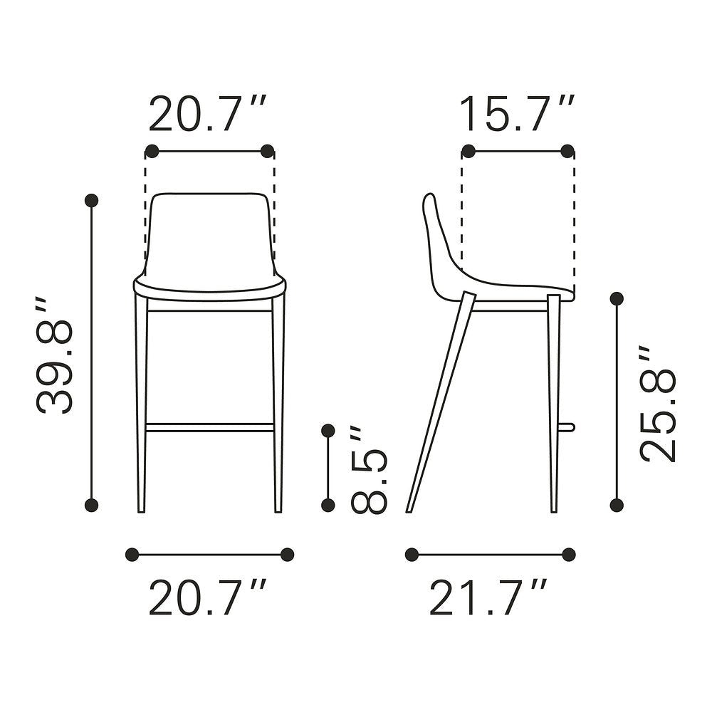 Banco Mostrador para Bar y Barra - ZUO MAGNUS 53x55 102028 - Varios Colores - Asiento y Respaldo Tapizados en Piel Sintética - 102028 - Zuo - NOGAL BEAT - Banco Comercial