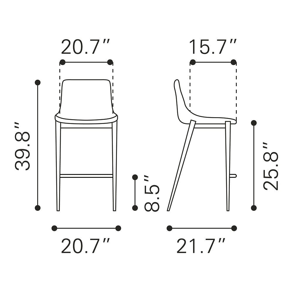 Banco Mostrador para Bar y Barra - ZUO MAGNUS 53x55 109392 - Varios Colores - Asiento y Respaldo Tapizados en Piel Sintética - 109392 - Zuo - NOGAL BEAT - Banco Comercial