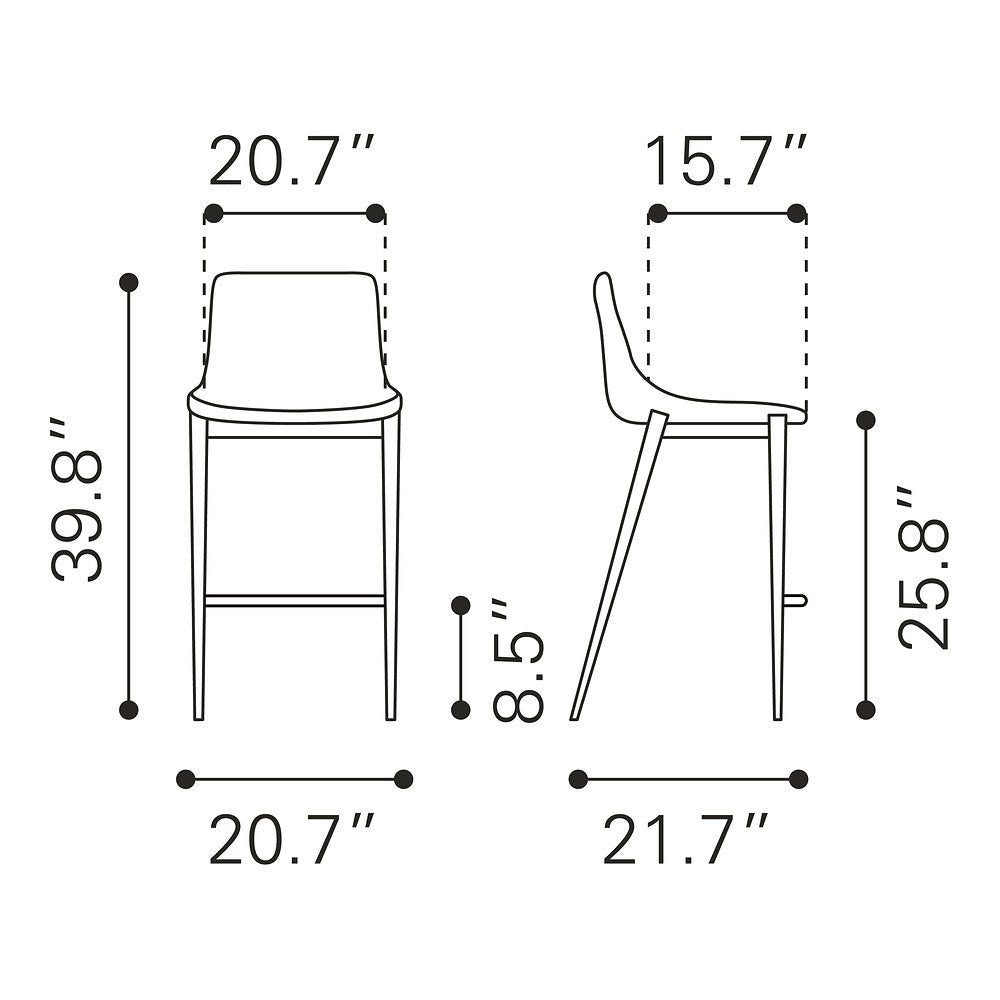 Banco Mostrador para Bar y Barra - ZUO MAGNUS 53x55 109935 - Varios Colores - Asiento y Respaldo Tapizados en Piel Sintética - 109935 - Zuo - NOGAL BEAT - Banco Comercial