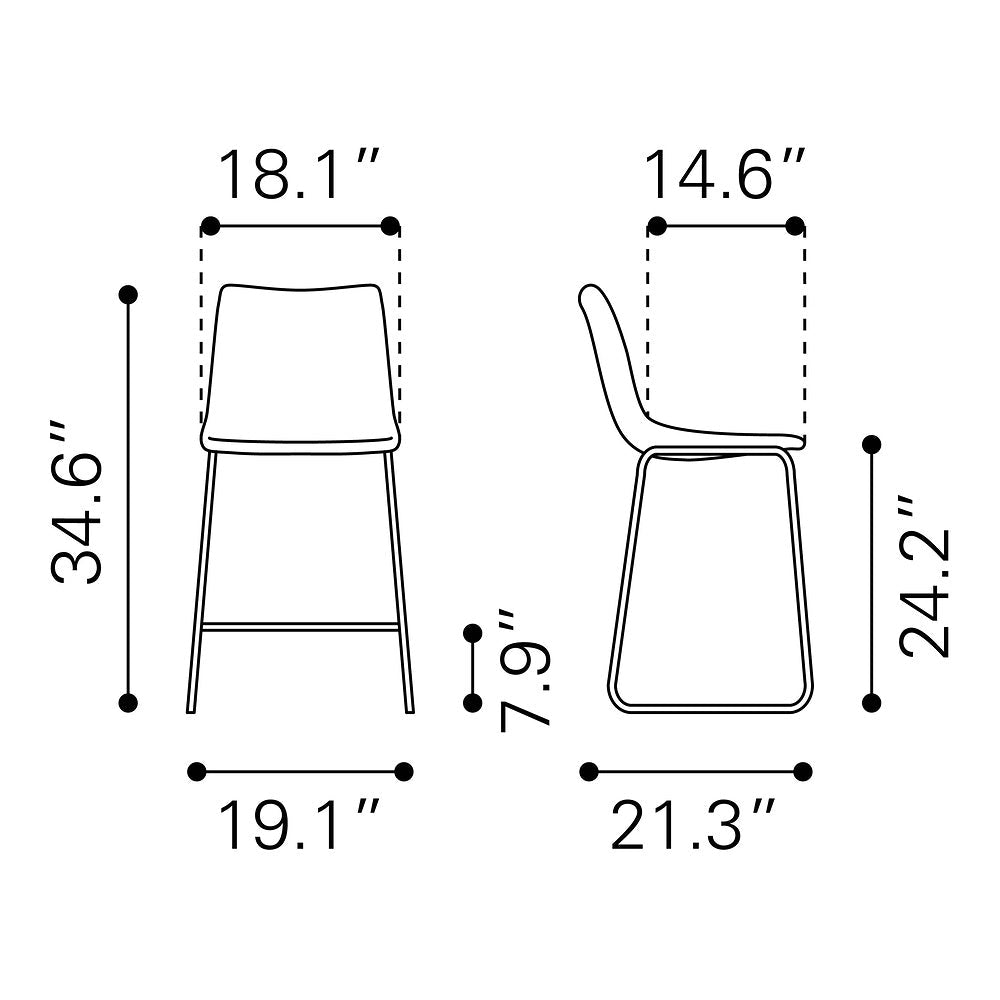 Banco Mostrador para Bar y Barra - ZUO SMART - Varios Colores - Asiento y Respaldo Tapizados en Piel Sintética - 109323 - Zuo - NOGAL BEAT - Banco Comercial