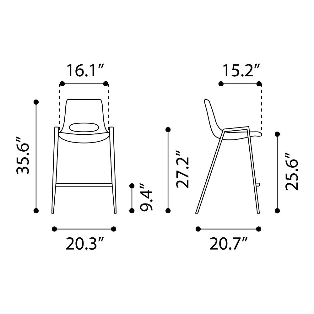 Banco Mostrador para Barra de Hotel - ZUO DESI 52x53 109732 - Varios Colores - Asiento y Respaldo Tapizados en Piel Sintética - 109732 - Zuo - NOGAL BEAT - Banco Comercial