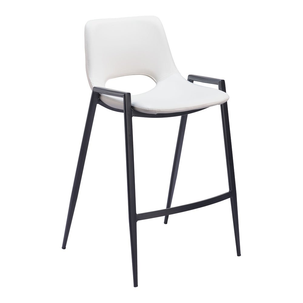 Banco Mostrador para Barra de Hotel - ZUO DESI - Blanco - Asiento y Respaldo Tapizados en Piel Sintética - 109538 - Zuo - NOGAL BEAT - Banco Comercial