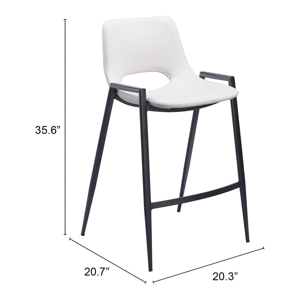 Banco Mostrador para Barra de Hotel - ZUO DESI - Blanco - Asiento y Respaldo Tapizados en Piel Sintética - 109538 - Zuo - NOGAL BEAT - Banco Comercial