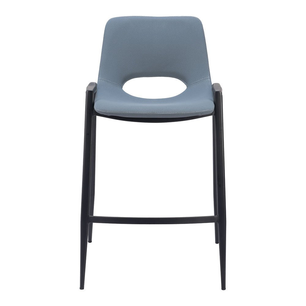Banco Mostrador para Barra de Hotel - ZUO DESI - Gris Azulado - Asiento y Respaldo Tapizados en Piel Sintética - 109539 - Zuo - NOGAL BEAT - Banco Comercial